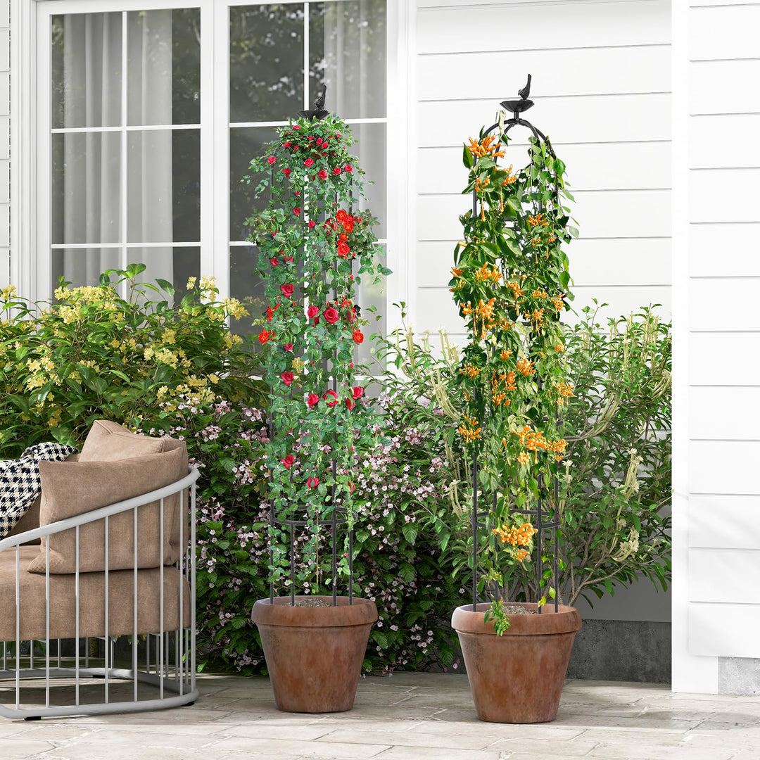 Giantex 2-Pack Tomato Cages, 69” PE-Coated Metal Garden Obelisk Trellis for Climbing Plants