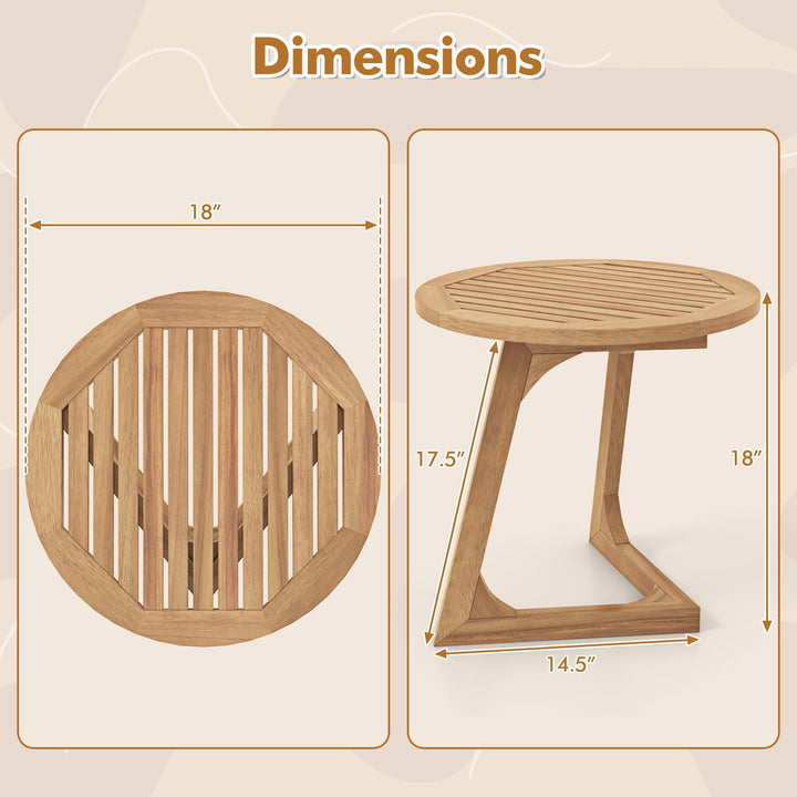 Giantex Teak Wood Outdoor Round Side Table with Slatted Tabletop
