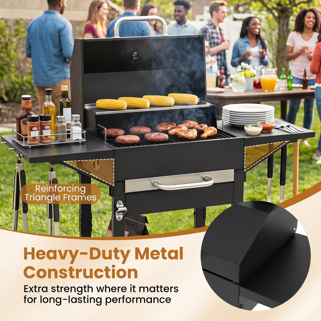 Giantex Charcoal Grill with 2 Side Tables