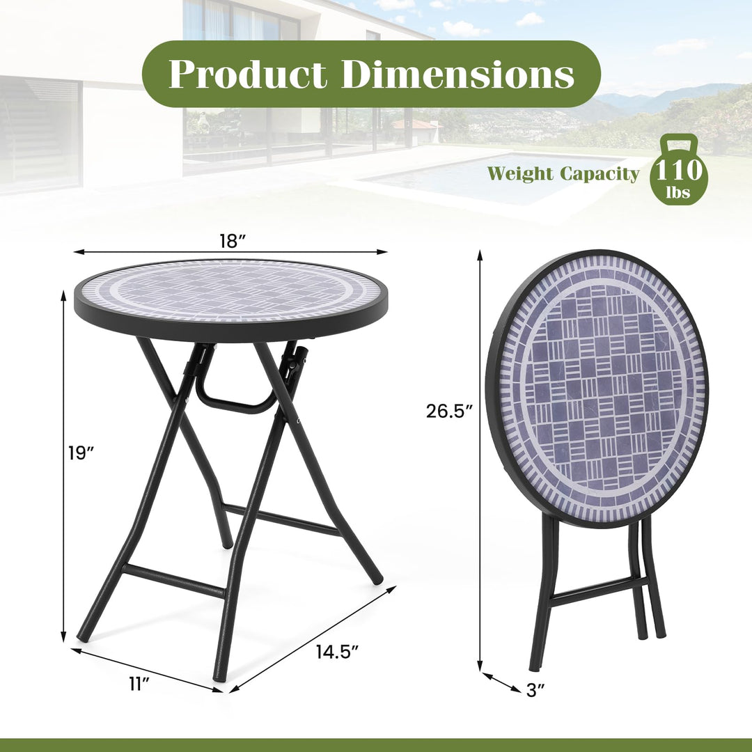 Giantex Folding Outdoor Side Table - 18” Round End Table with Tempered Glass Tabletop &amp; Metal Frame
