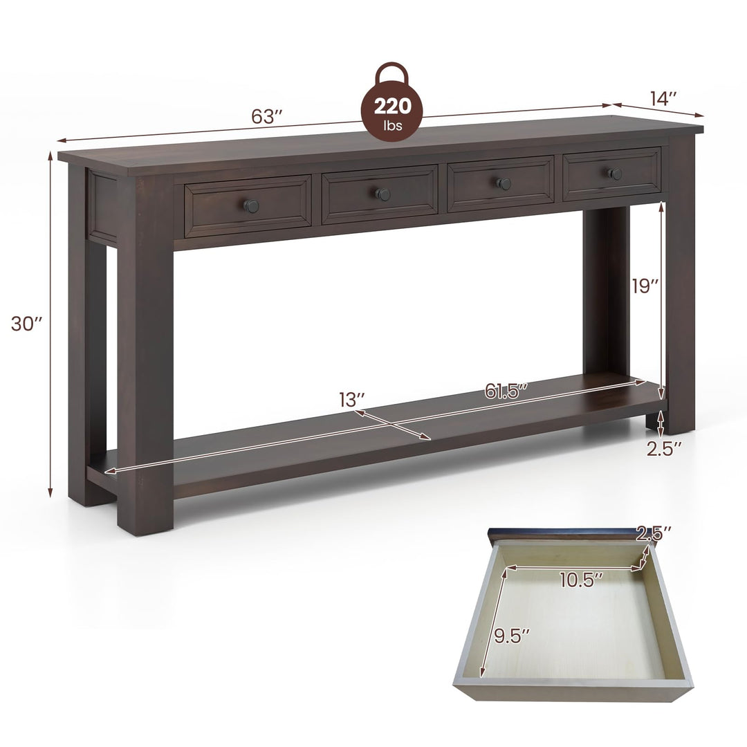 Giantex 63" Farmhouse Entryway Table, Narrow Console Table w/ 4 Storage Drawers &amp; Open Shelf
