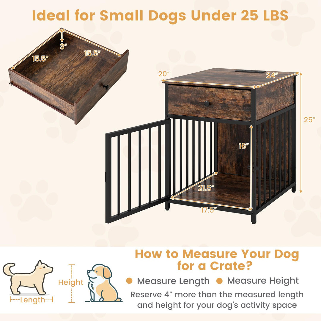 Giantex Dog Crate End Table with Charging Station