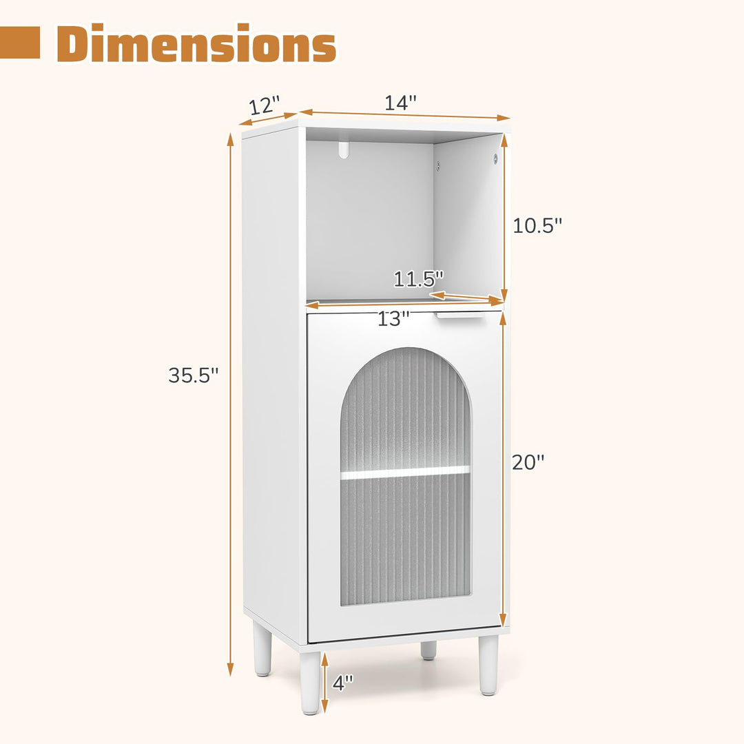 Giantex Bathroom Corner Floor Cabinet with Removable Shelf &amp; Fluted Tempered Glass Door