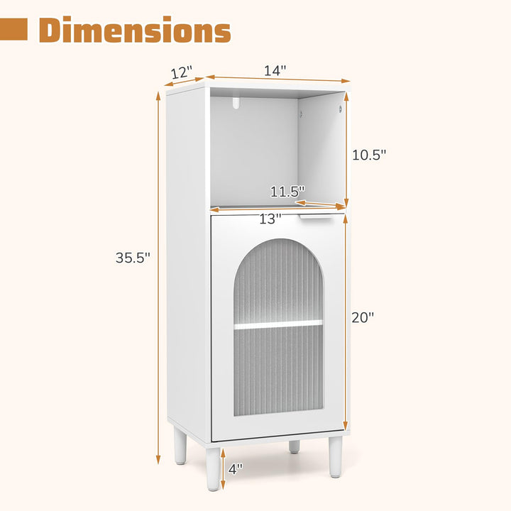 Giantex Bathroom Corner Floor Cabinet with Removable Shelf &amp; Fluted Tempered Glass Door