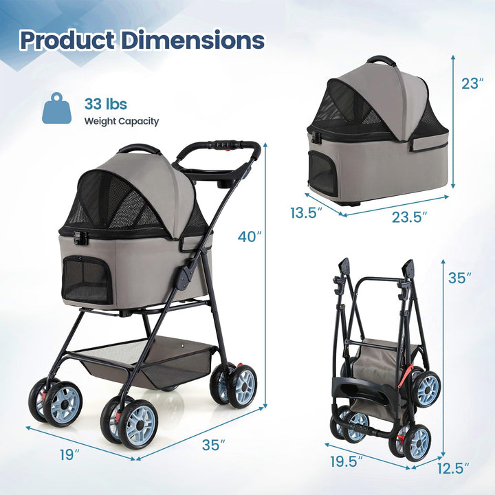 Giantex 3-in-1 Pet Stroller with Detachable Carrier for Small &amp; Medium Pets