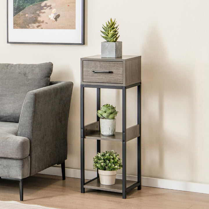 Giantex 3 Tier Tall Plant Stand Indoor, 36 Inch Corner Plant Holder with Drawer &amp; Metal Frame