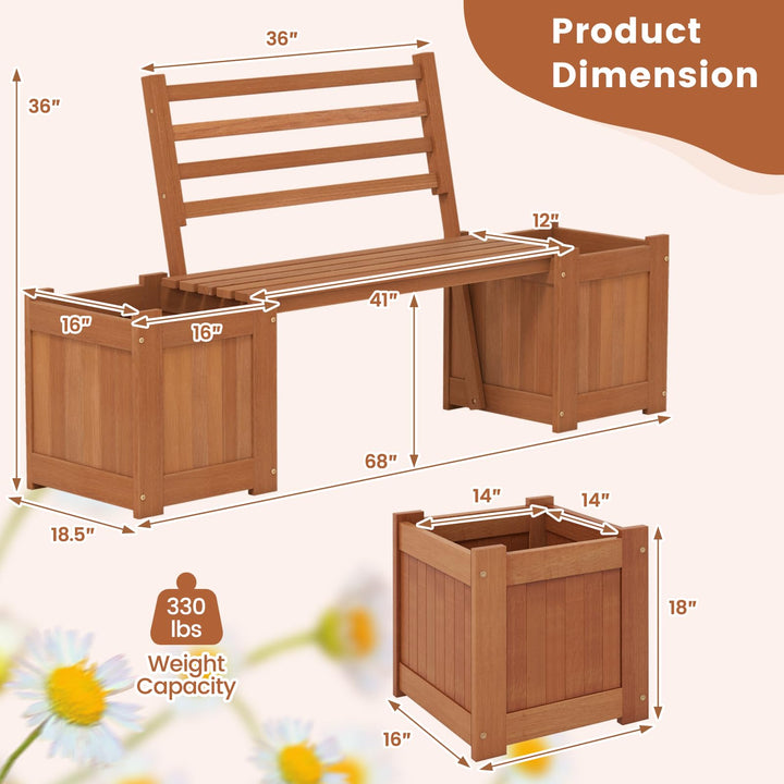 Giantex 2-in-1 Outdoor Bench with Backrest &amp; 2 Raised Garden Beds