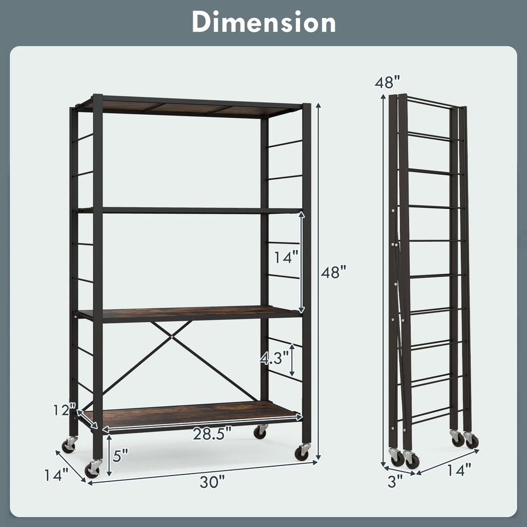 Giantex 4-Tier Folding Storage Shelf, Collapsible Shelving Unit w/Lockable Wheels &amp; Adjustable Shelf