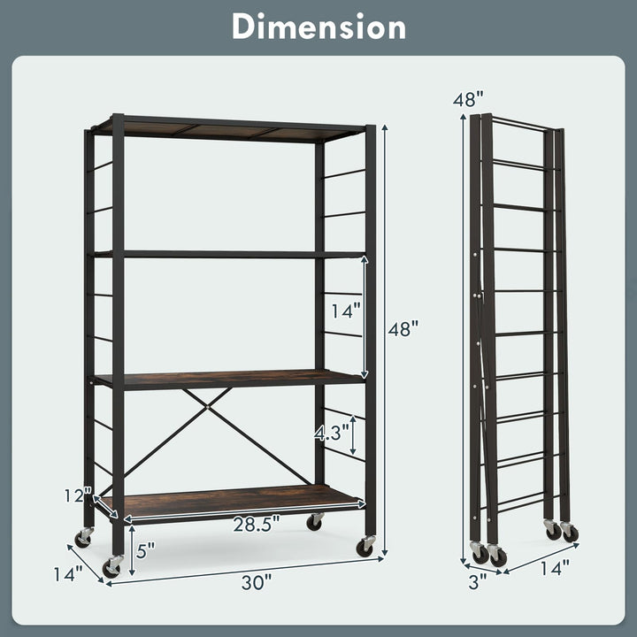 Giantex 4-Tier Folding Storage Shelf, Collapsible Shelving Unit w/Lockable Wheels &amp; Adjustable Shelf