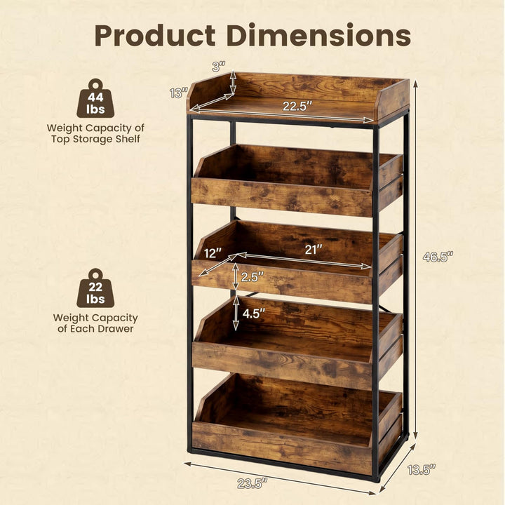 Giantex 5-Tier Industrial Utility Shelf with 4 Pull-out Drawers &amp; X-Shaped Metal Frame