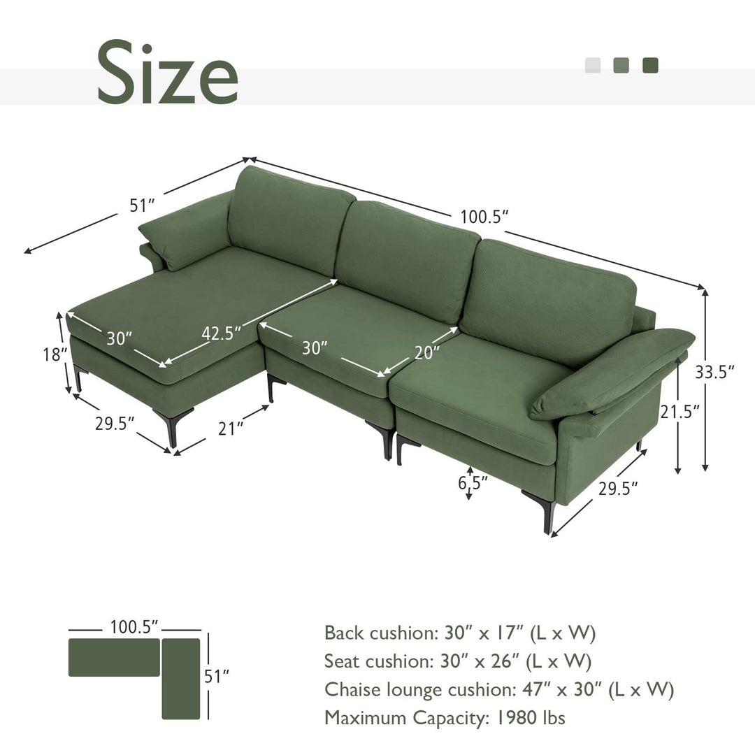 Giantex 100.5" L Convertible Sofa Couch, 3-Seat Sectional Sleeper with USB Ports &amp; Socket