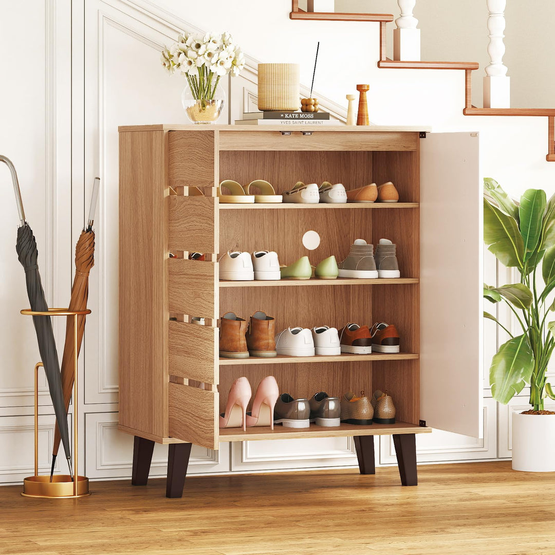 Giantex 4-Tier Farmhouse Shoe Organizer with Louvered Door