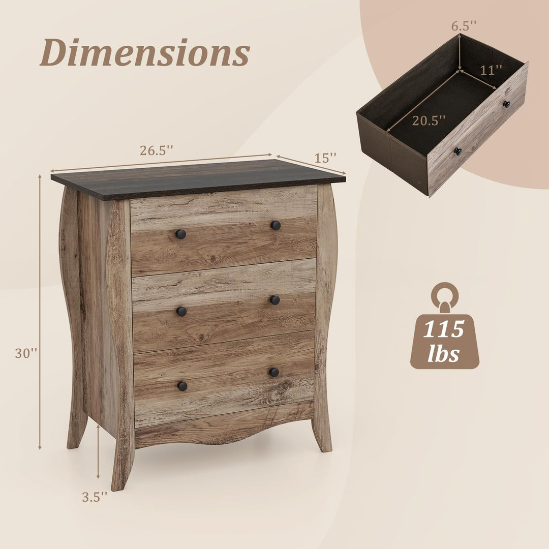 Giantex Storage Cabinet with Foldable &amp; Detachable Fabric Drawers, Anti-Tipping Kit, 26.5” x 15” x 30” Farmhouse Floor Cabinet