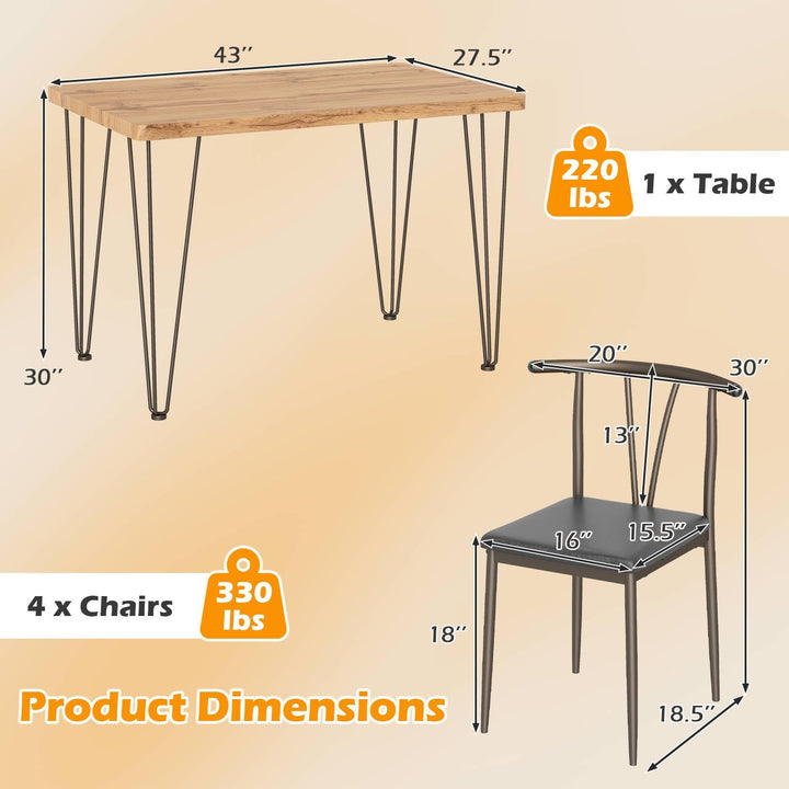 Giantex 5-Piece Dining Table Set | 43-Inches Rectangular Kitchen Table &amp; 4 Armless Chairs with Upholstered Seat