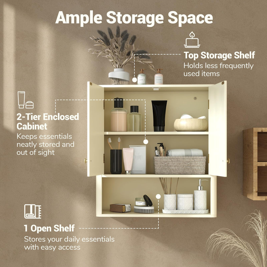 Giantex Fluted Bathroom Wall Cabinet with Open Shelf
