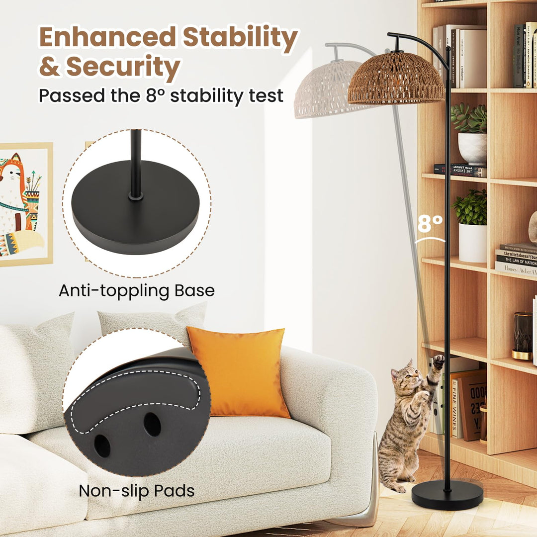 Giantex Boho Floor Lamp with Handwoven Paper Rope Shade Arc Standing Lamp with E26 Socket &amp; Foot Switch
