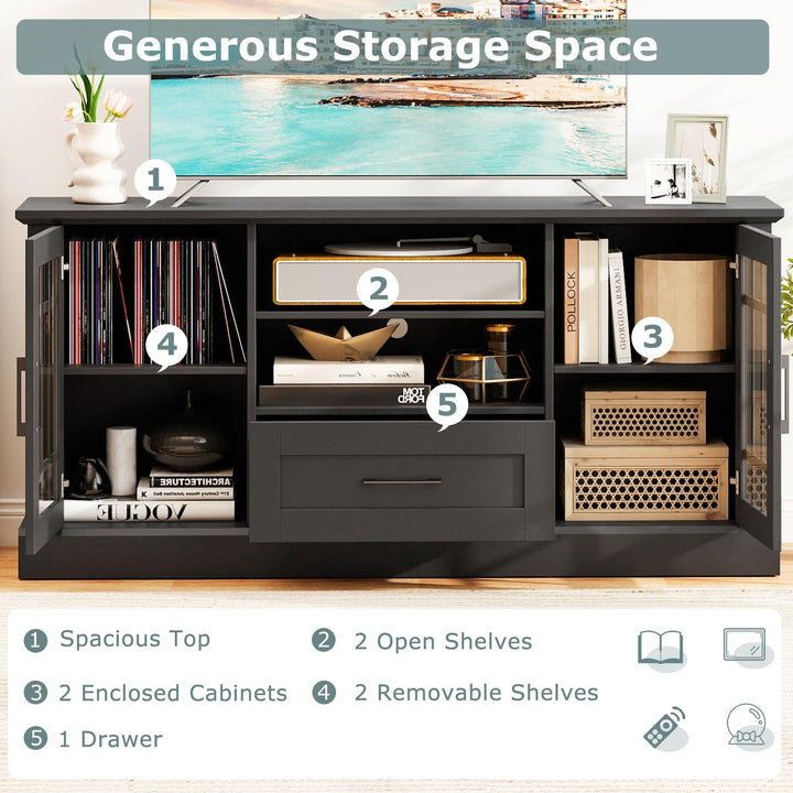 Giantex Farmhouse TV Stand for 65/70 Inch TV with Storage Cabinets &amp; Glass Door