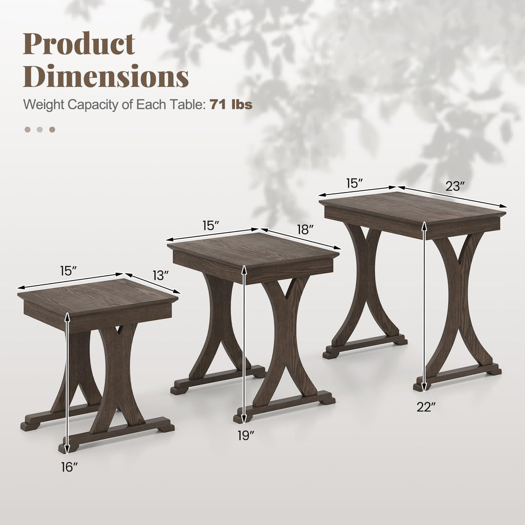Giantex Nesting Coffee Table Set-of-3 - Stackable Rectangular Sofa End Side Table