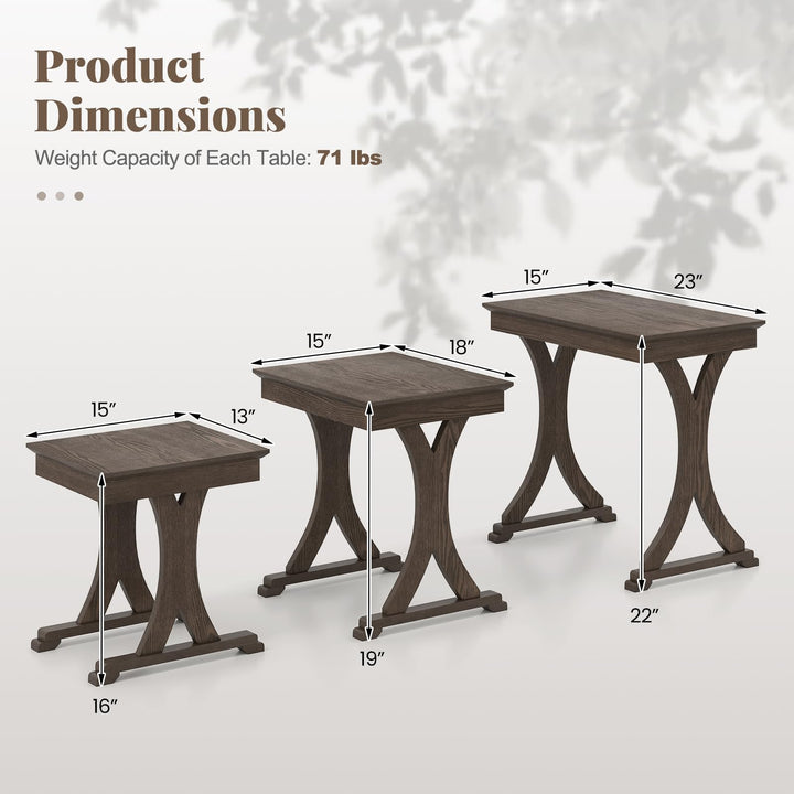 Giantex Nesting Coffee Table Set-of-3 - Stackable Rectangular Sofa End Side Table