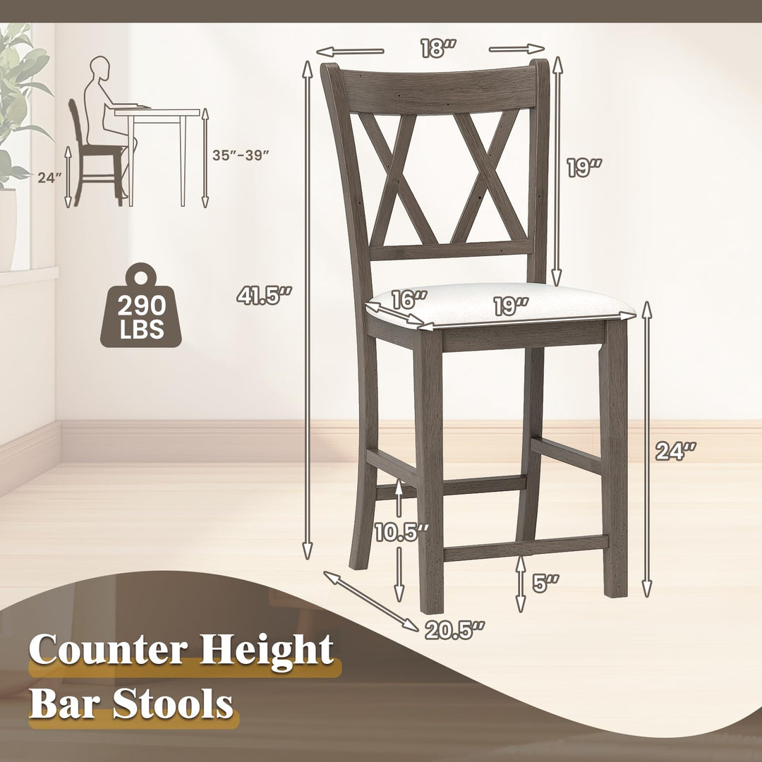Giantex Wood Bar Stools Set of 2/4, 24" Counter Height Bar Stools w/Cross Back &amp; Linen Fabric Upholstered Seat