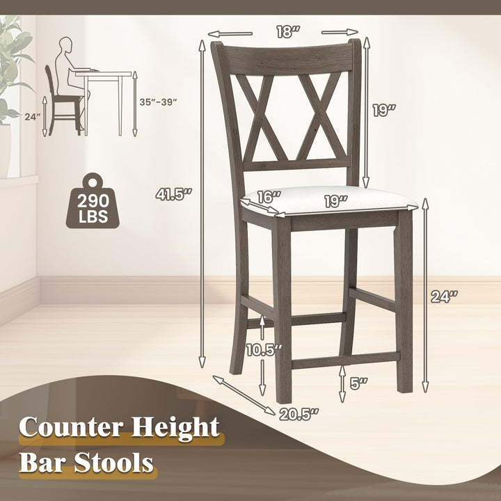 Giantex Wood Bar Stools Set of 2/4, 24" Counter Height Bar Stools w/Cross Back &amp; Linen Fabric Upholstered Seat