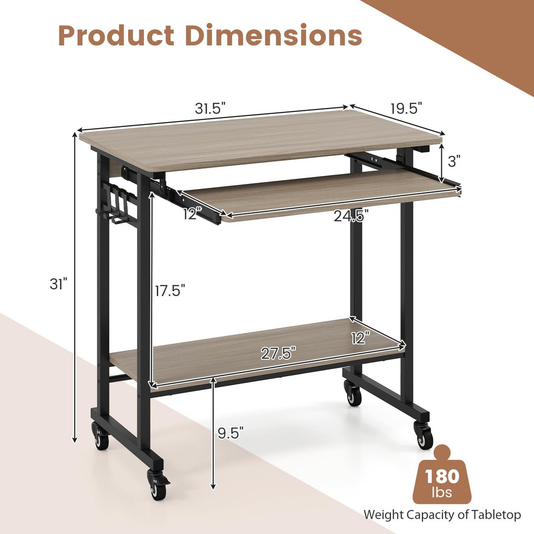 Giantex Rolling Laptop Table with Pull-out Keyboard Tray and Hooks