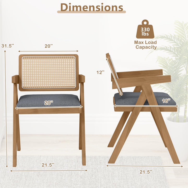 Giantex Rattan Dining Chairs, Leathaire Kitchen Chairs w/Armrests &amp; Padded Cushion