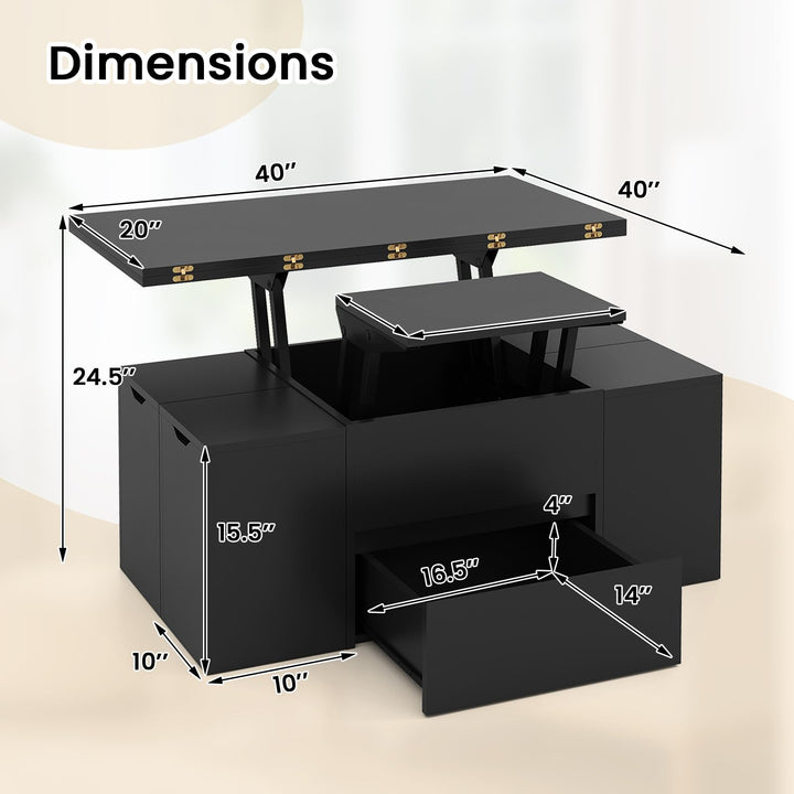 Giantex 40" Lift Top Coffee Table with 4 Storage Stools