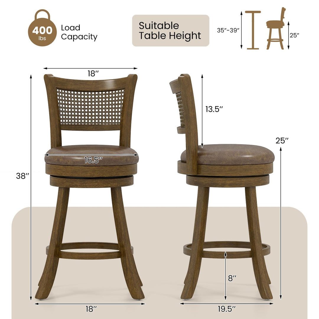 Giantex 25" Swivel Bar Stools Set of 2/4 with Footrest &amp; Rubber Wood Frame