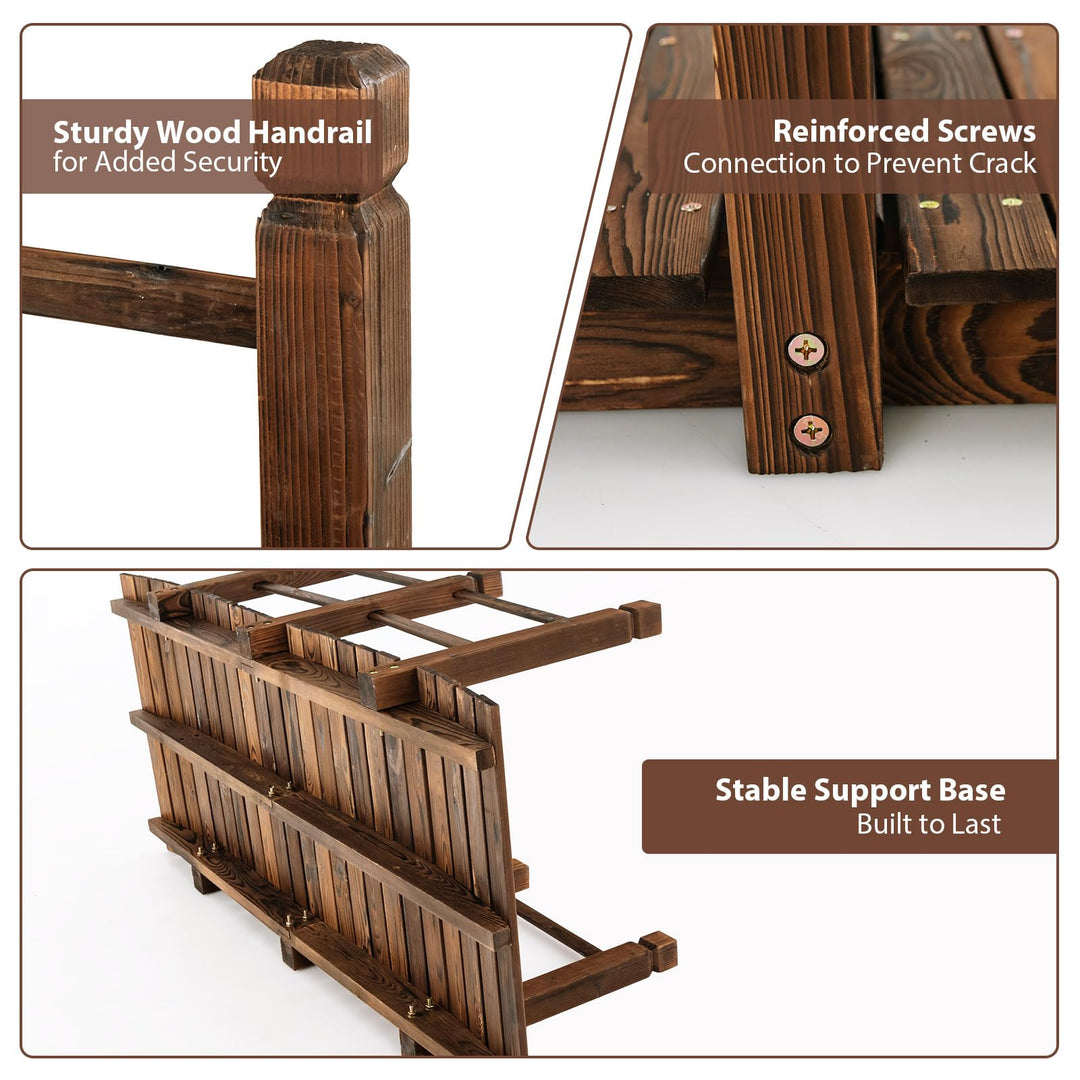 Giantex 5 ft Garden Bridge - Stained Wood Arc Footbridge Walkway