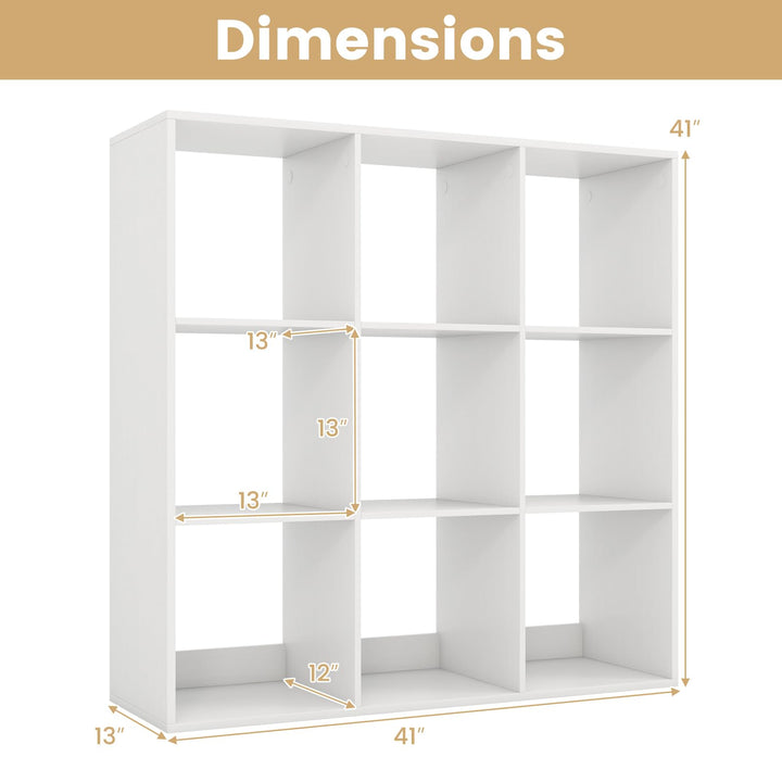 Giantex 9-Cube Bookcase, White Cubby Bookshelf w/Back Guardrail &amp; Anti-Tipping Kits