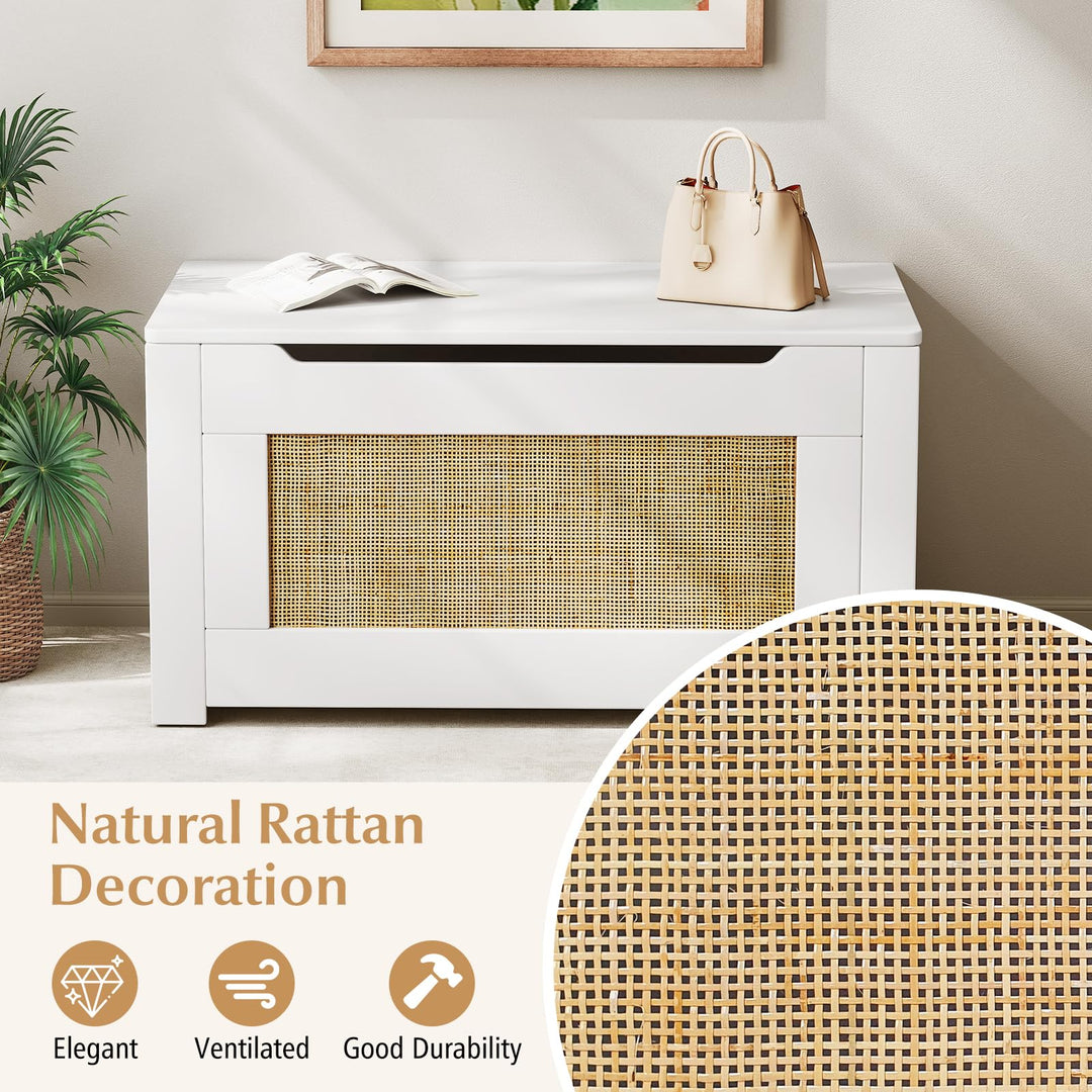 Giantex Rattan Storage Bench with Flip Top Lid &amp; Safety Hinge