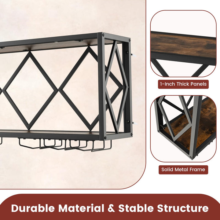 Giantex Wall Mounted Wine Rack, Wine Display Shelf w/Wine Bottle Rack &amp; 6 Rows of Stemware Holder