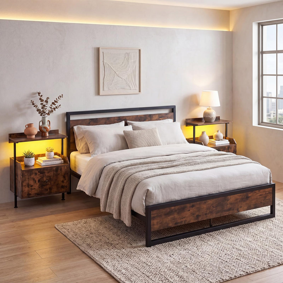 Giantex Nightstand w/Charging Station &amp; LED Light (1/2)