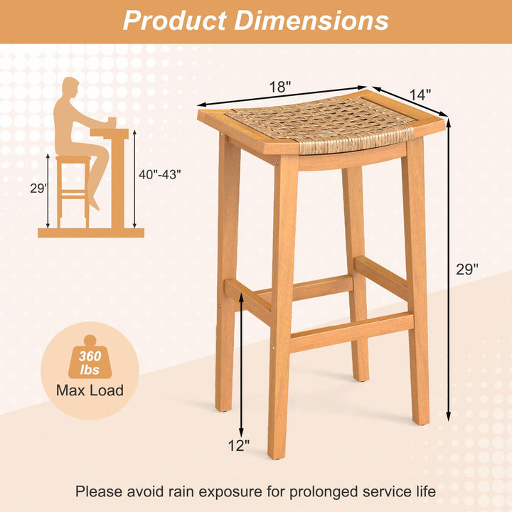Giantex Outdoor Wooden 29" Bar Stools Set of 2/4 Backless Patio Barstools with PE Rattan Saddle Seat &amp; Footrest