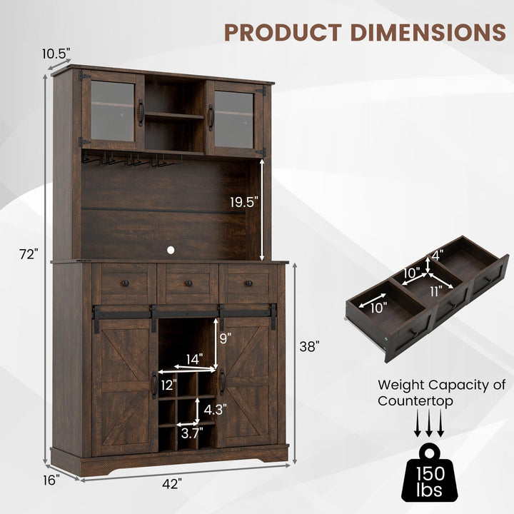 Giantex 72" Farmhouse Coffee Bar Cabinet w/Glass Doors &amp; Wine Racks