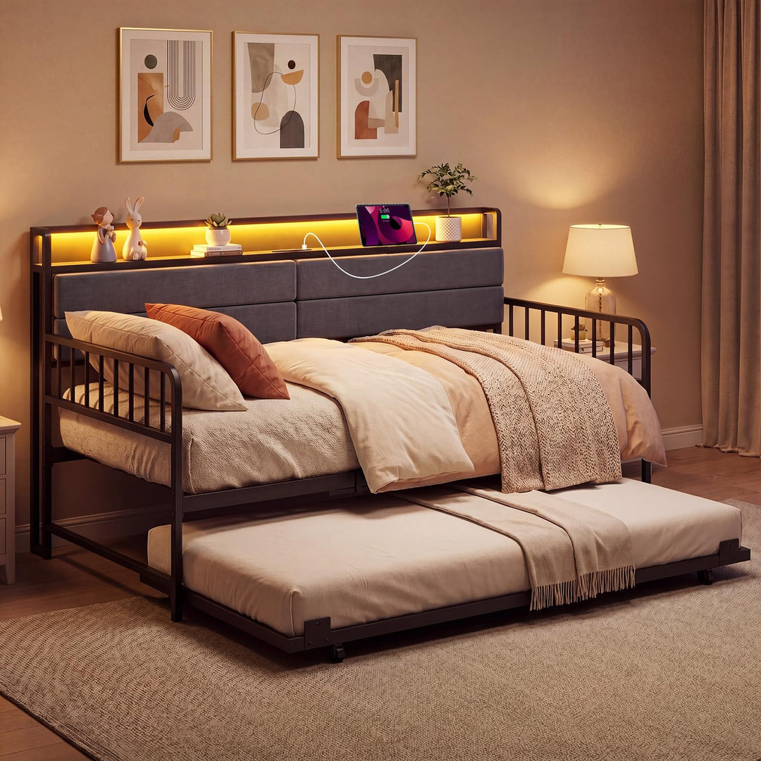 Giantex Daybed with Trundle Twin Bed Frame
