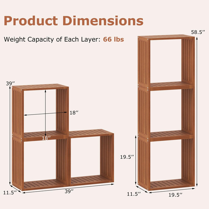 Giantex 3/6 Cube Bookcase Solid Wood Stacking Storage Organizers w/Open Slatted Design