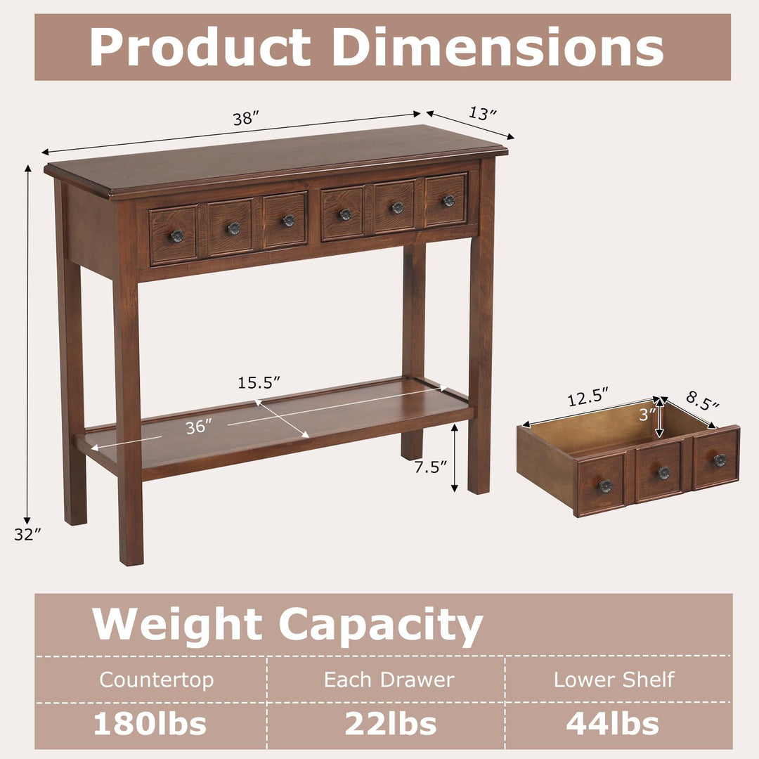 Giantex 38" Narrow Console Table with 2 Drawers &amp; Bottom Open Shelf