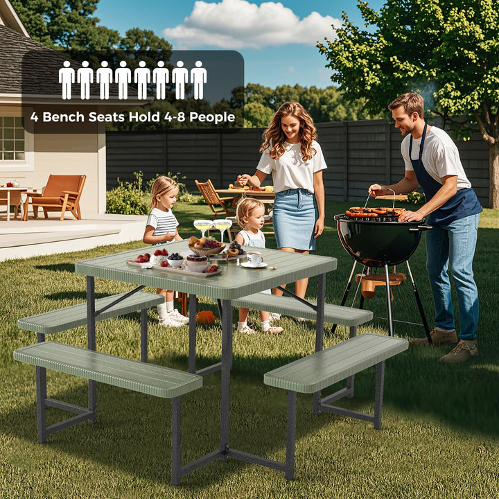 Giantex Outdoor Square Picnic Table Bench Set for 4-8 People with Umbrella Hole