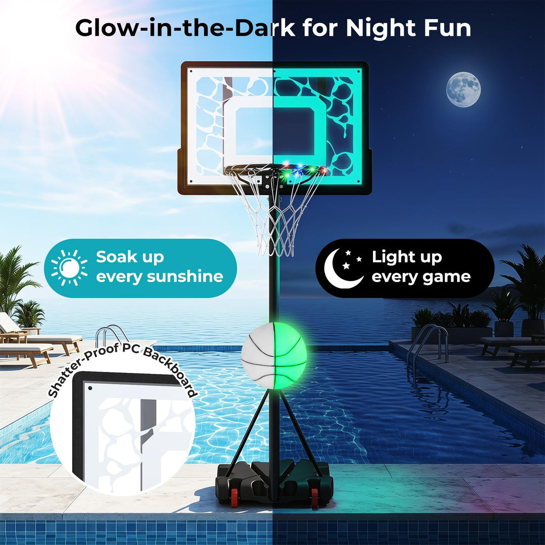 Giantex Pool Basketball Hoop Poolside with LED Solar Lights