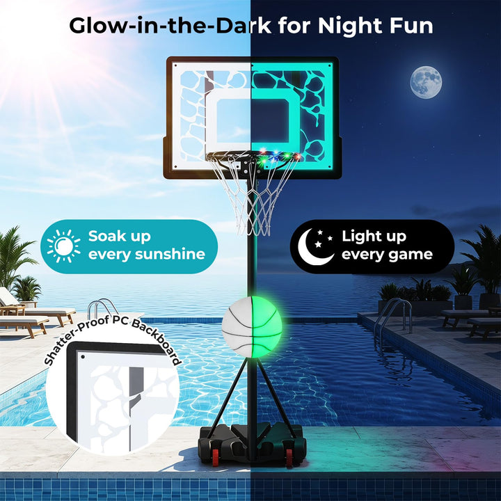 Giantex Pool Basketball Hoop Poolside with LED Solar Lights