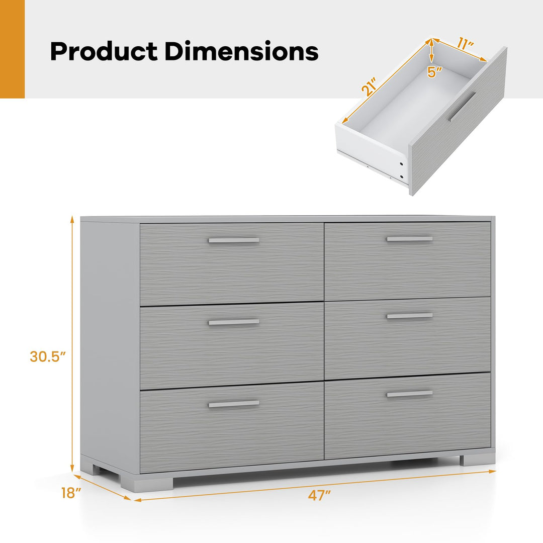 Giantex Storage Cabinet with 6 Drawers, Metal Legs &amp; Handles, Anti-Toppling Devices, Grey