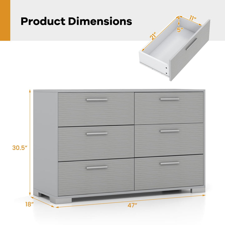 Giantex Storage Cabinet with 6 Drawers, Metal Legs &amp; Handles, Anti-Toppling Devices, Grey