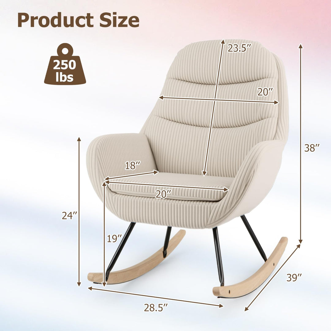 Giantex Upholstered Rocking Chair Nursery Glider Rocker with Padded Backrest and Seat