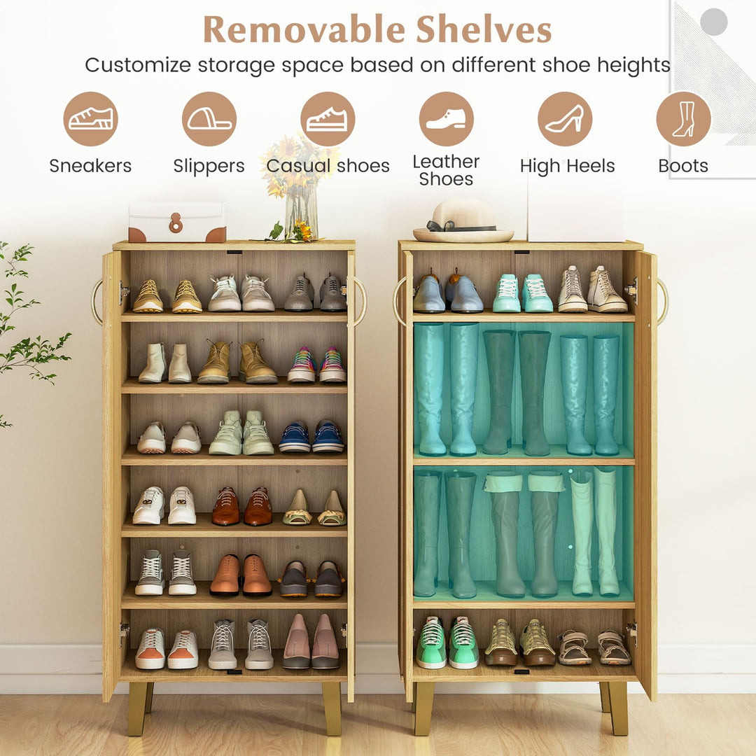 Giantex 6-Tier Modern Freestanding Wooden Shoe Cabinet with Doors and Removable Shelves