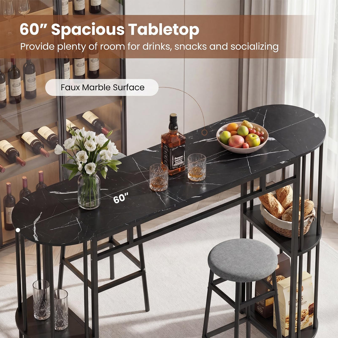 Giantex 3 Pieces Bar Table Set for 2 with 2 Padded Stools