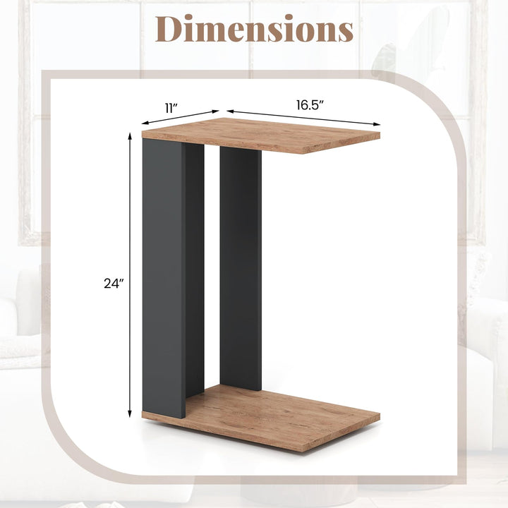 Giantex C Shaped End Table, 2-Tier Sofa Side Table with Universal Wheels &amp; Storage Shelf