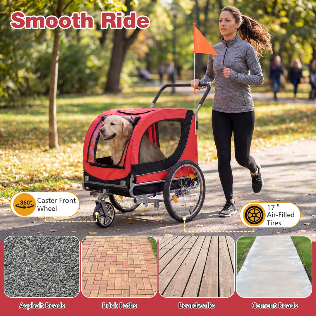 Giantex 2-in-1 Dog Bike Trailer &amp; Pet Stroller for Large Dogs PVC Rain Cover 176 lbs Capacity