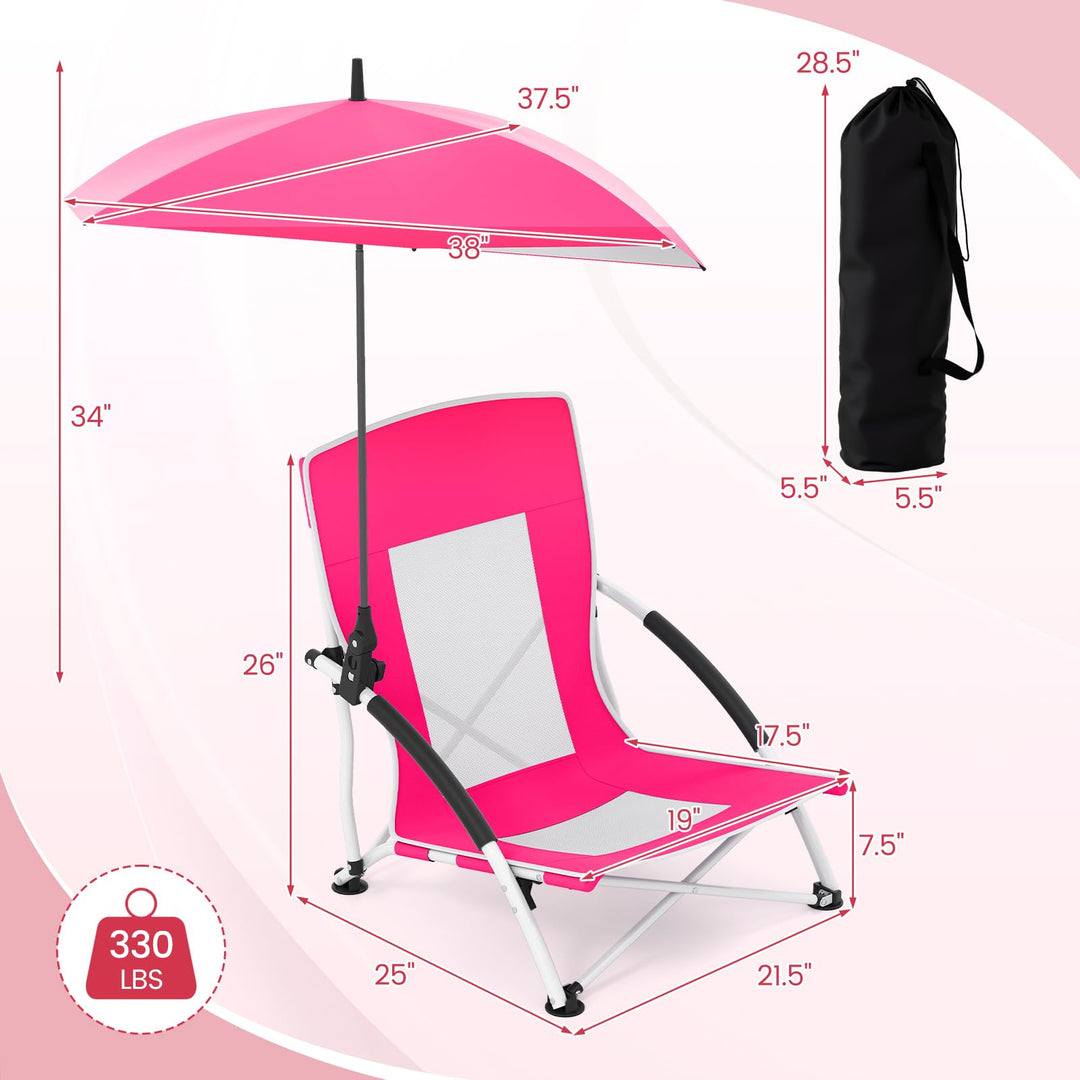 Giantex Low Folding Beach Chair with Detachable &amp; Adjustable Umbrella